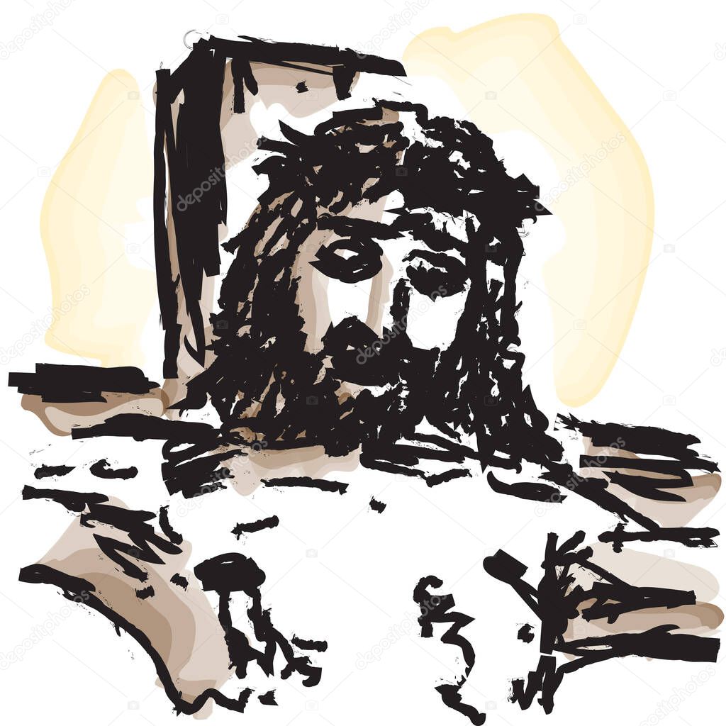 Face of Jesus Christ crucified on the cross, vector illustration
