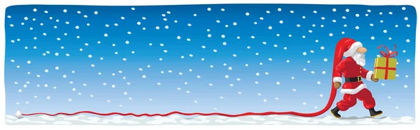 Père Noël Marchant Sur Neige Avec Long Chapeau — Image vectorielle