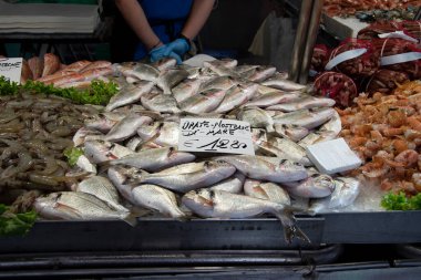 Venedik, İtalya ve Avrupa 'daki Rialto balık pazarı.