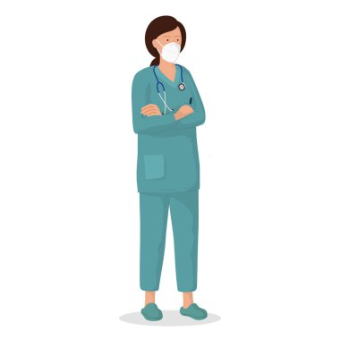 Vector illustration of a female doctor with protective mask. Professional doctor. Hospital worker.