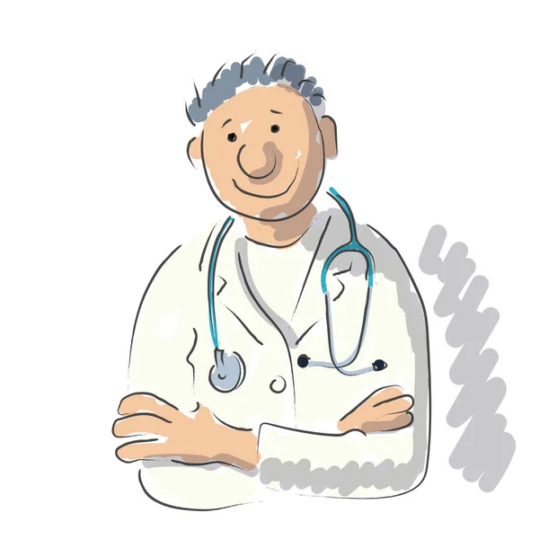 Ilustração Vetorial Engraçada Caráter Equipe Médica Médico Profissional Ilustração Isolada — Vetor de Stock
