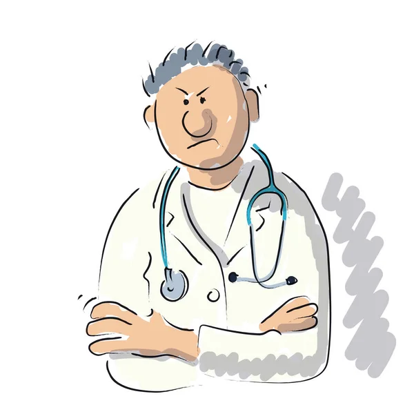 医療スタッフのキャラクターの面白いベクトルイラスト 専門医 白地に隔離されたイラスト — ストックベクタ