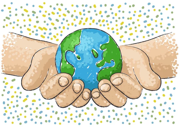 La mano apoya al mundo — Vector de stock