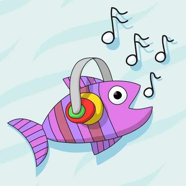 Риба прослуховування музики з навушниками — стоковий вектор