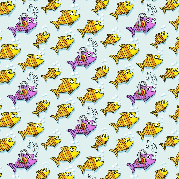 Motif répétitif avec des poissons qui écoutent de la musique — Image vectorielle