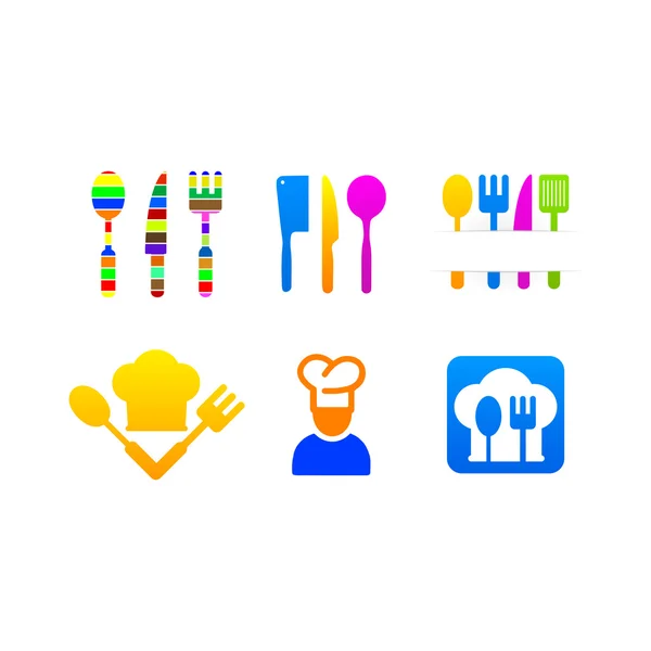 Conjunto de cocina iconos de colores menú — Archivo Imágenes Vectoriales