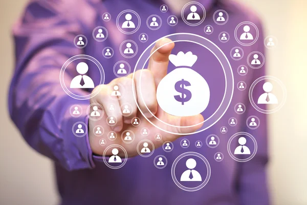 Doları ile işadamı itme düğmesini