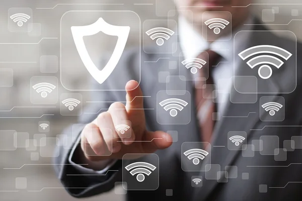 Социальная сеть Wifi business button shield security virus icon Лицензионные Стоковые Фото
