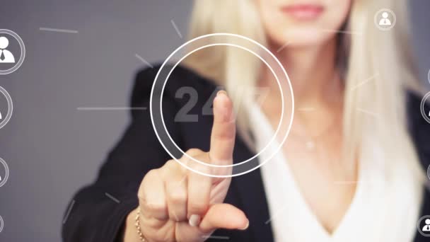 Бизнес кнопка веб 24 часа иконка обслуживания — стоковое видео