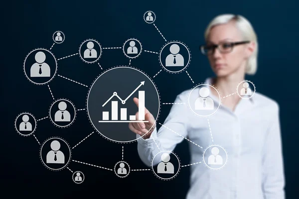Woman with chart sign web diagram business icon — Stock Photo, Image