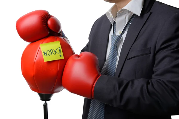 Affärsman med boxning handske redo att kämpa med arbete, business — Stockfoto