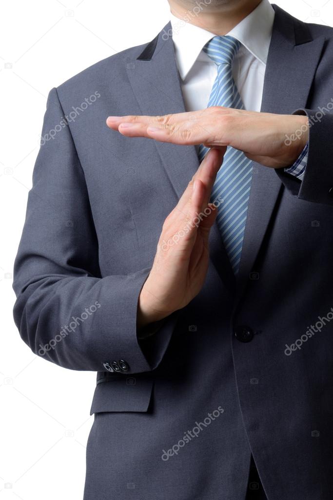 businessman showing time out sign with hands against isolated on