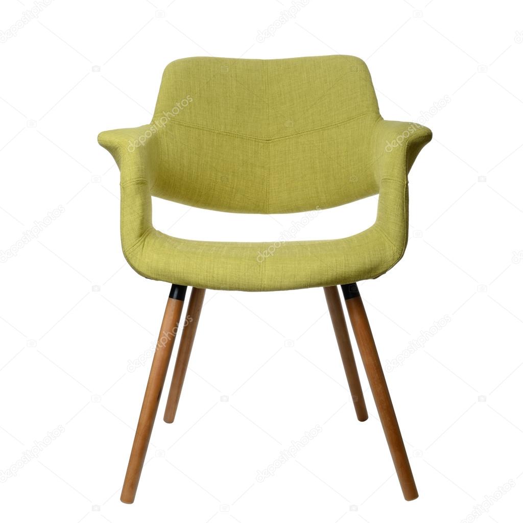 Modern green armchair  wooden leg isolated on white