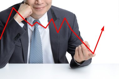 İşadamı kullanım parmak ok yükselen düşen üzerinden değiştirmek için