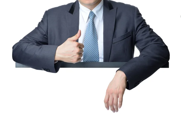 Businessman shows thumb up isolated on white — Stock Photo, Image