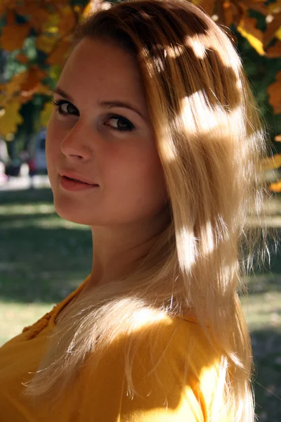 Mujer en el parque de otoño — Foto de Stock