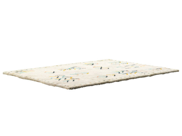 Scandinavian light beige carpet with a colorful nordic pattern. Contemporary rug with cotton fabric base and high pile on white background. Mid-century, Farmhouse, Chalet, Scandinavian interior. 3d render