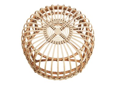 Beyaz arka planda modern kapalı hasır ahşap sehpa. Modern tahta bacaklar masası. 3d hazırlayıcı