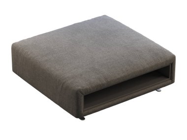 Beyaz arka planda koyu gri kumaş sedir. Deposu olan modern bir sedirci. Modern, Loft, İskandinav iç mimarisi. 3d hazırlayıcı