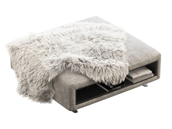 Pouf Tessuto Grigio Chiaro Con Pelo Sfondo Bianco Pouf Moderno — Foto Stock