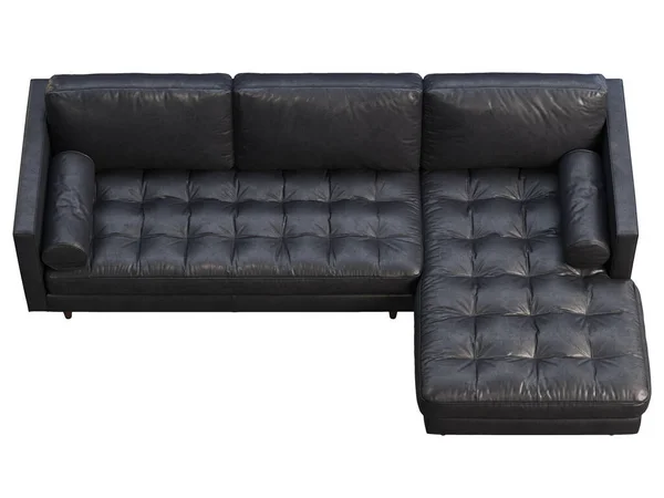 Skandinavisches Eckledersofa Schwarzes Lederpolster Chaiselongue Sofa Mit Kissen Auf Weißem — Stockfoto