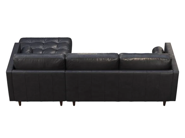 Scandinavian Corner Leather Sofa Black Leather Upholstery Chaise Lounge Sofa — Stock Photo, Image