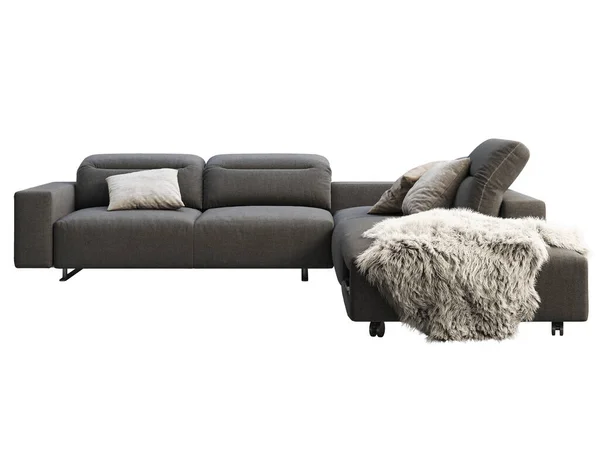 Modern Dark Gray Fabric Sofa Adjustable Backrest Textile Upholstery Corner — Stock Photo, Image