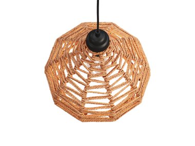 Beyaz arka planda zig zap desenli modern tavan lambası. Yüzyılın ortalarında, çatı katı, Chalet, İskandinav iç mimarisi. 3d hazırlayıcı