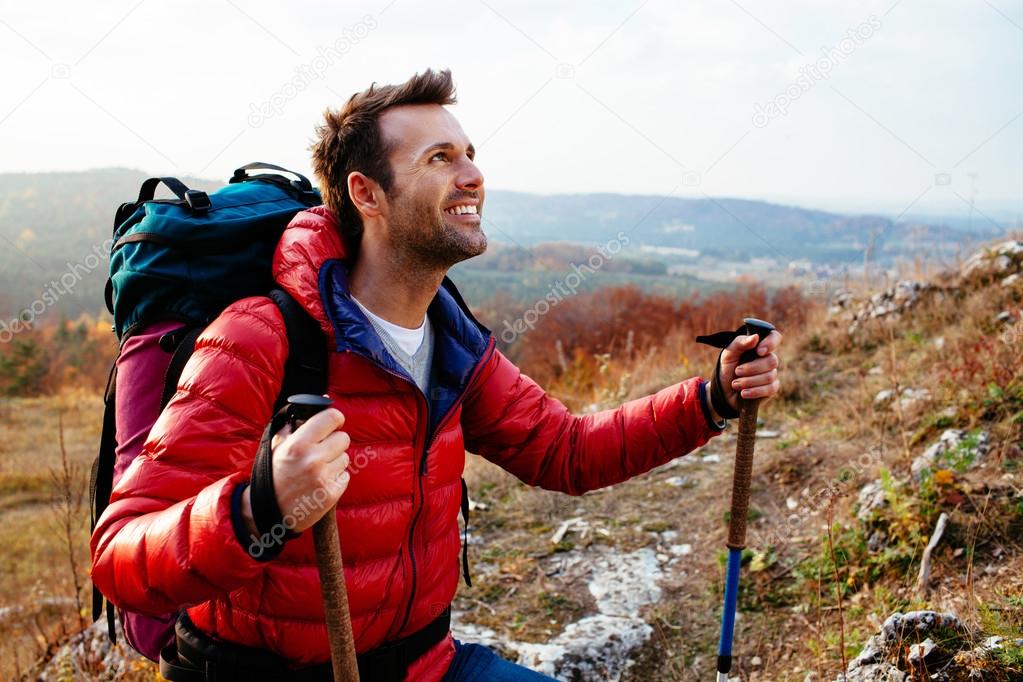 Man hiking with backpack