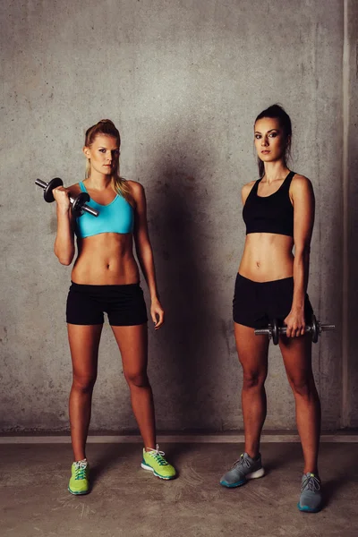 Young women with dumbbells — Stock Photo, Image