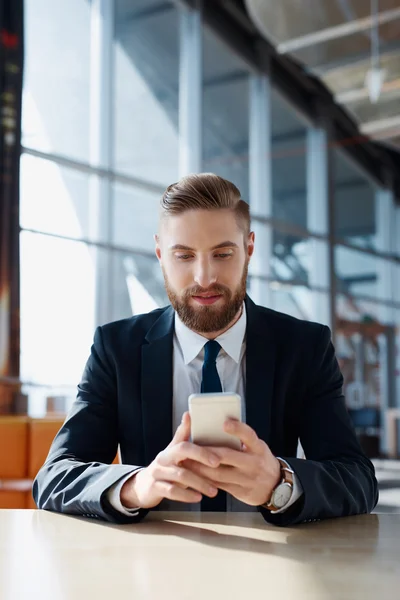 Schöner Geschäftsmann surft im Internet — Stockfoto