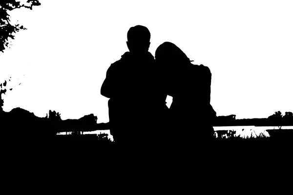 Happy couple silhouettes — Stock Photo, Image