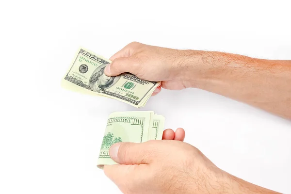Geschäftsgeld Dollar Den Händen Auf Weißem Hintergrund — Stockfoto