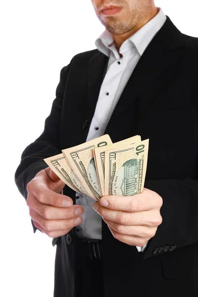 Business Man Holding Money White Background — Stock Photo, Image