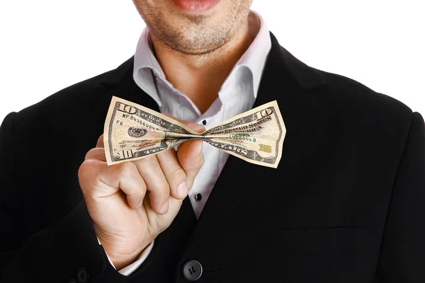 Business Man Holding Money White Background — Stock Photo, Image