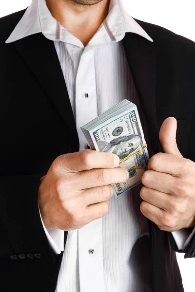 Business Man Holding Money White Background — Stock Photo, Image