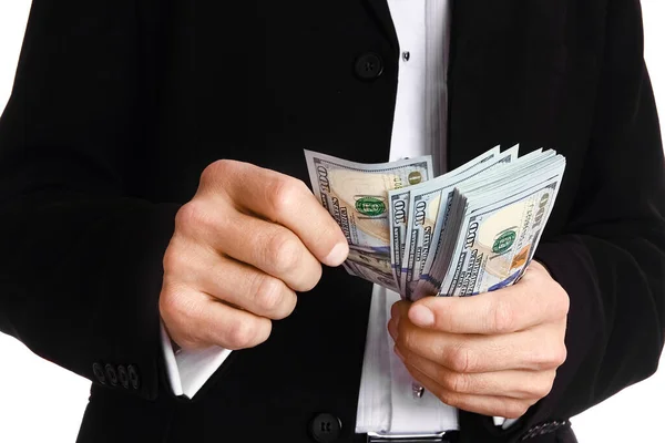 Business Man Holding Money White Background — Stock Photo, Image