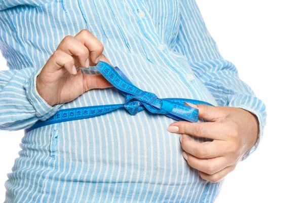 Feliz Embarazada Encuentra Sobre Fondo Blanco — Foto de Stock