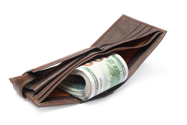 白い背景の財布の中のドルのビジネスお金 — ストック写真