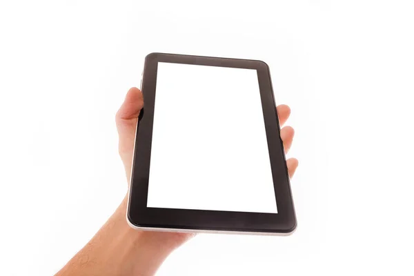 Dans Les Mains Humaines Tablette Ordinateur Gadget Écran Tactile Avec — Photo