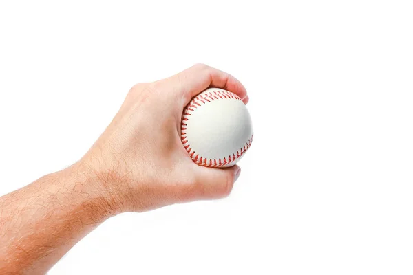 Όμορφη Στα Χέρια Ενός Μπέιζμπολ Λευκό Φόντο Myach — Φωτογραφία Αρχείου