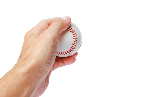 Bello Nelle Mani Una Palla Baseball Sfondo Bianco Myach — Foto Stock