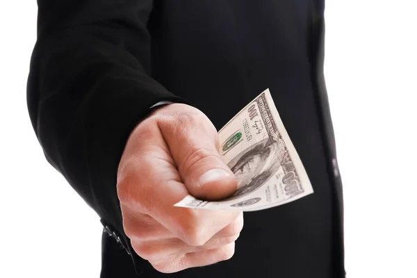 Business Man Holding Money White Background — Stock Photo, Image