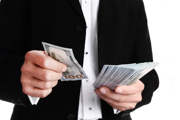 Business Man Holding Money White Background — Stock Photo, Image