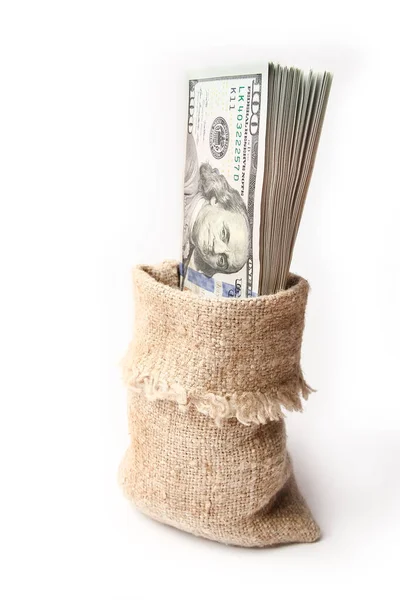 Χρήματα Business Dollar Μια Τσάντα Λευκό Φόντο — Φωτογραφία Αρχείου