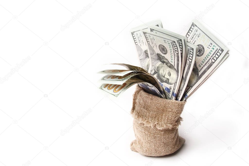 Business Dollar money in a bag on a white background