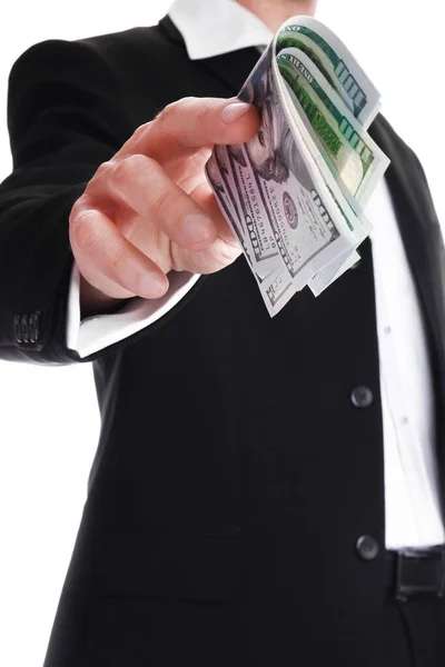 Geschäftsmann Mit Geld Auf Weißem Hintergrund — Stockfoto