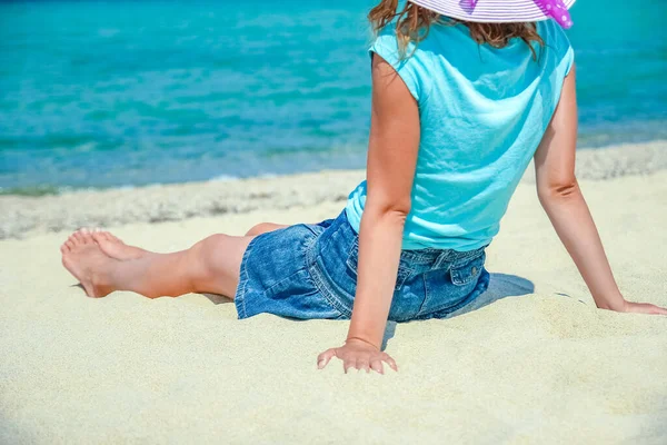 Felice Ragazza Mare Grecia Sulla Sabbia Natura — Foto Stock