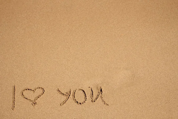 Beautiful Drawing Love You Heart Sand Sea Background — Stock Photo, Image