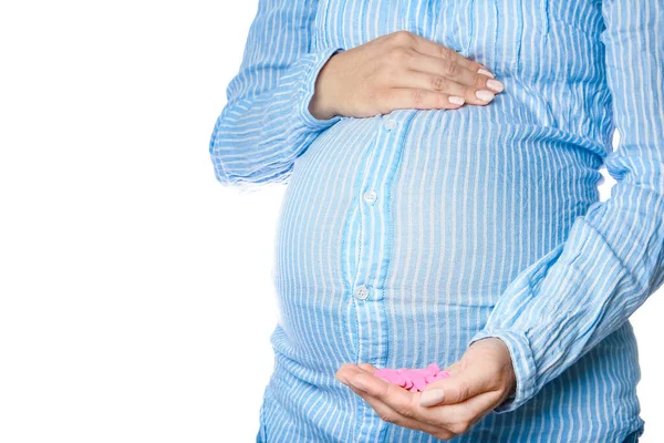 Feliz Embarazada Encuentra Sobre Fondo Blanco — Foto de Stock